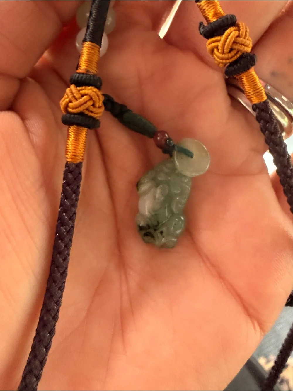 Hand-Carved Icy Jade Pendant Necklace in Green and Cream